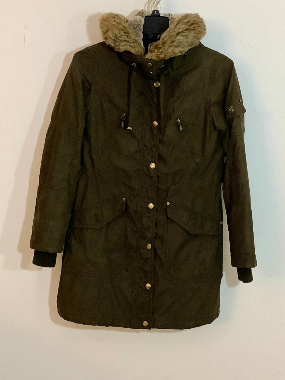 Womens Heavy Duty Cold Weather Jacket Medium Brown Hooded Faux Fur